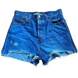 LEVI'S Ribcage Cut Off Denim Shorts Blue Button Fly High Rise Size 29
